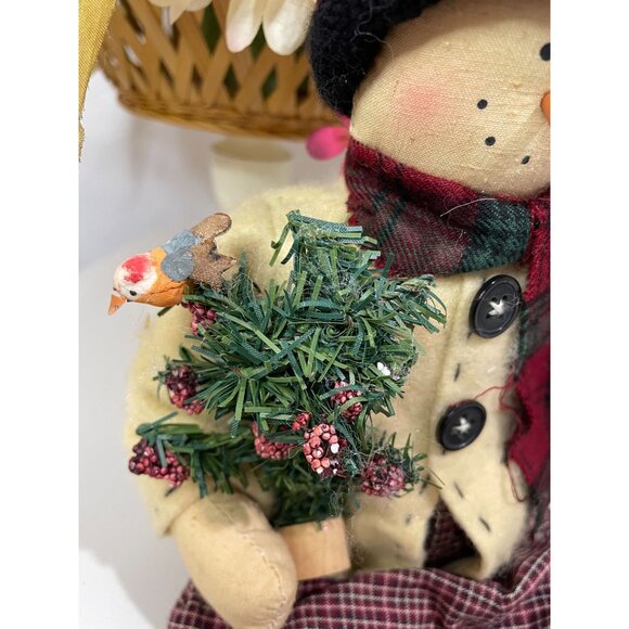 Handcrafted Decorative Snowman Doll With Scarf & Birdhouse Figurine - Picture 4 of 9